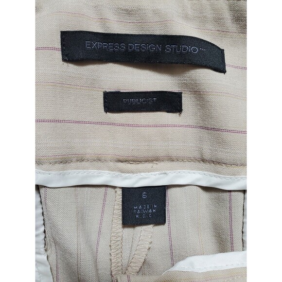 Express Pants Women 6 Design Studio Publicist Tan White Pin Stripe Y2K 2K Flared - Picture 4 of 7